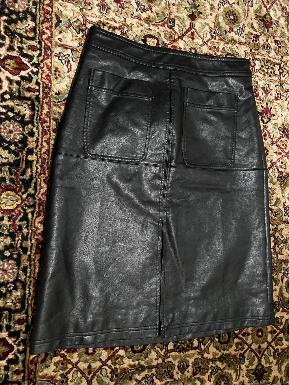 Universal Thread Black Faux Leather Midi Pencil Skirt Size 8 New